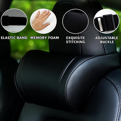 Car Headrest Neck Pillow Support Memory Foam Ergonomic Design Accessory for Driving Seat Fatigue Relief Compatible with Model S X 3 Y & Cybertruck - 2 Pieces