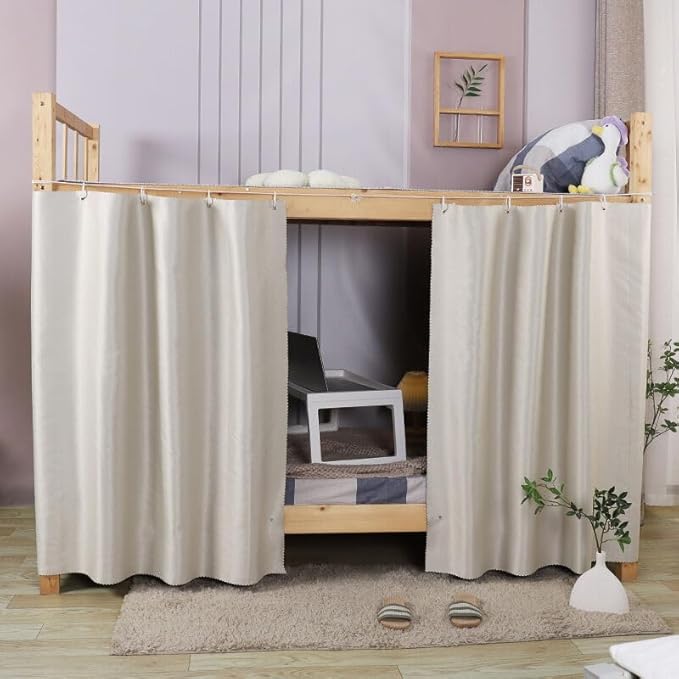 Dormitory Bunk Bed Student Curtains Privacy Blackout Decor for Loft Bottom Beige 2PCS
