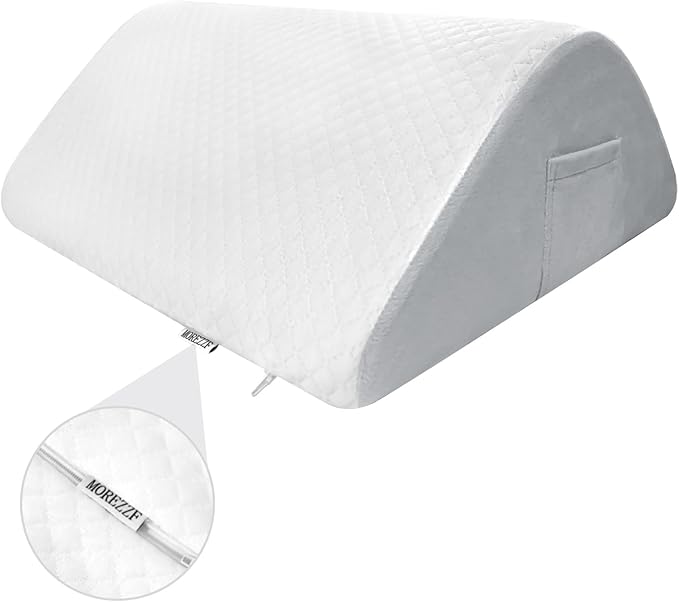 Memory Foam Knee Pillow, Quilted White Cover with Gray Base, Orthopedic Support