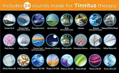 Sound Oasis Tinnitus Sound Therapy System, 24 Dr. Developed Sounds, Manage Tinnitus, Sleep Enhancement Lulls You to Sleep, Ear Ringing & Noise Relief, Privacy, Alarm w/Chime, Auto-Off Sleep Timer