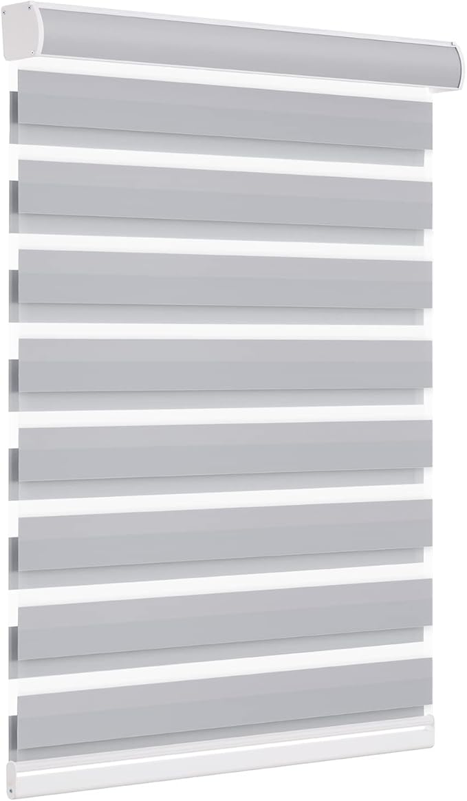 Changshade Custom Size Zebra Blinds Cordless for Indoor Windows Sliding Glass Doors, Light Filtering Zebra Roller Shades Dual Layer Fabric Day Night Blind for Living Room,Bedroom,Bathroom,Nursey,Grey