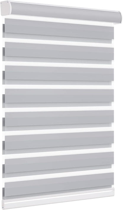Changshade Custom Size Zebra Blinds Cordless for Indoor Windows Sliding Glass Doors, Light Filtering Zebra Roller Shades Dual Layer Fabric Day Night Blind for Living Room,Bedroom,Bathroom,Nursey,Grey