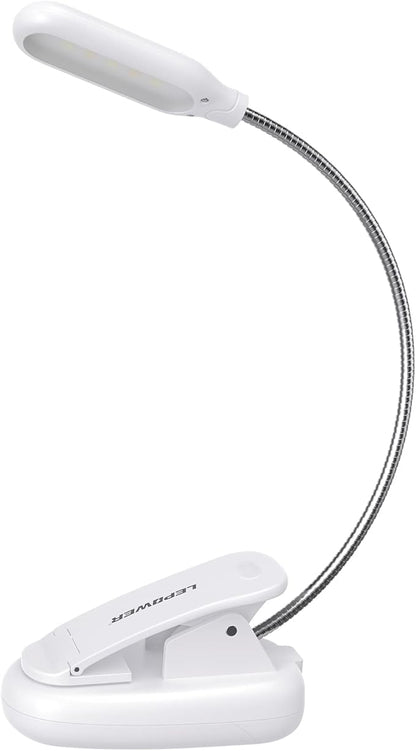 LEPOWER Clip on Book Light/Reading Light/Clip Light with 5 LED Eye Care, 3 Color Changeable, Portable Reading Lamp, Battery Operated, Bed Lights for Kids, Bookworms, Students(White)