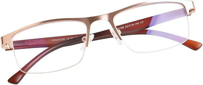 FONHCOO Reading Glasses for Women Men, Blue Light Blocking Reading Glasses Metal Half Frame Computer Readers Anti UV/Glare