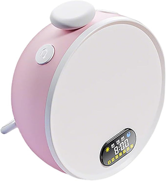 Smart Wake Up Light & Sunrise Alarm Clock, 3 Gentle Wake-Up Modes, Sunset Sleep Aid, Portable Dimmable Bedside Lamp with Rechargeable Battery for Home Travel(Pink)
