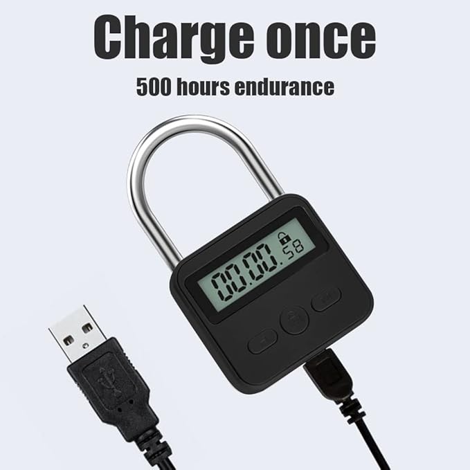 HAKUNA Metal Timer Lock - 99 Hours Max Timing, USB Rechargeable Timer Padlock with LCD Display, Multi-Function Electronic Time Lock for Self-Discipline (Black)