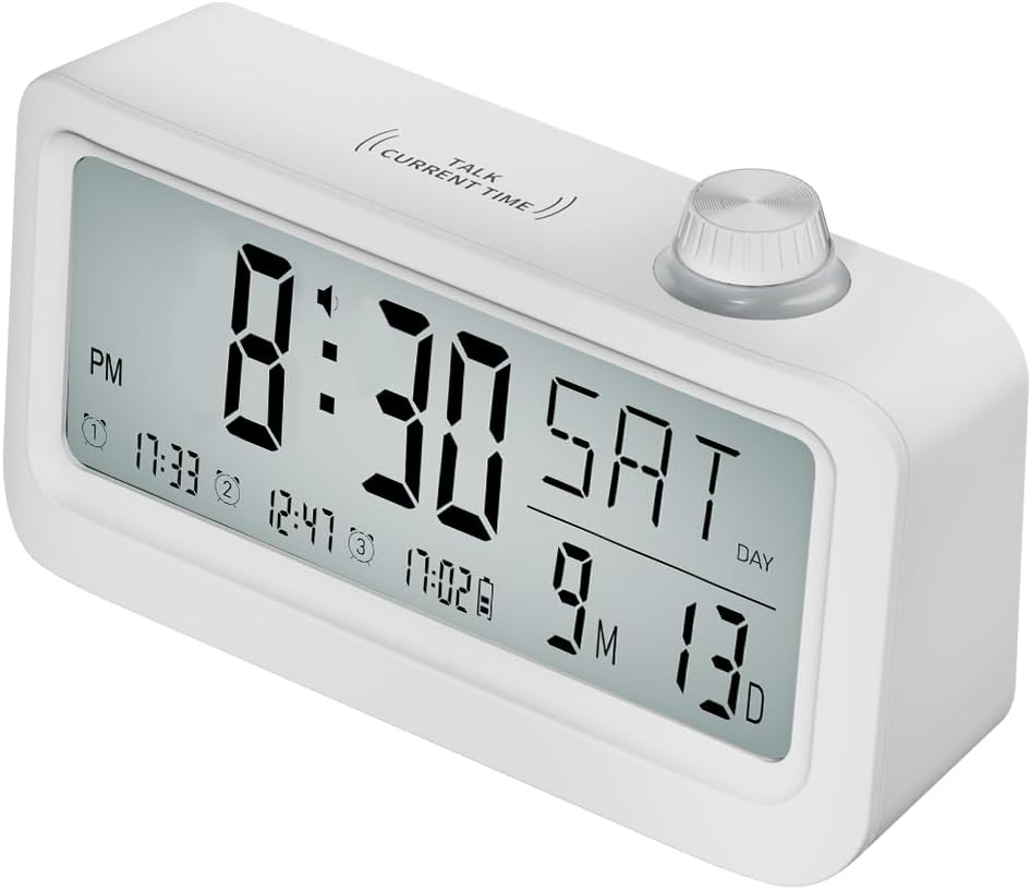 Medication Pill Reminder, Rechargeable Talking Alarm Clock with 3 Custom Voice Recording Alarms, Touch-to-Talk, a Digital Alarm Clocks Gift for Mom/Dad/Seniors/Elderly