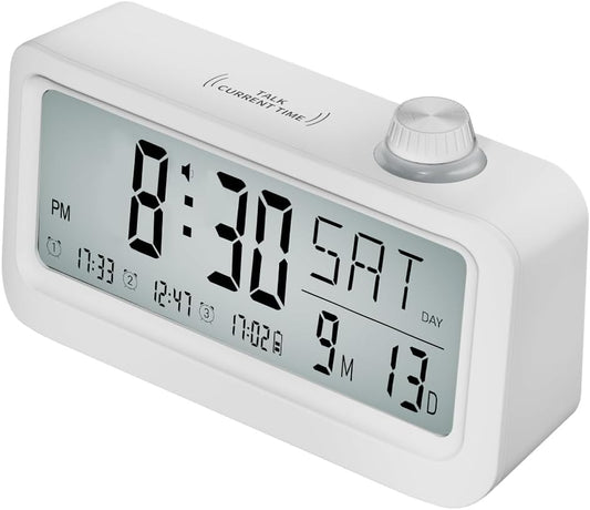 Medication Pill Reminder, Rechargeable Talking Alarm Clock with 3 Custom Voice Recording Alarms, Touch-to-Talk, a Digital Alarm Clocks Gift for Mom/Dad/Seniors/Elderly