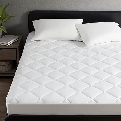 Sharper Image Twin Mattress Pad, Overfilled, Jersey Knit Ultra-Soft & Cooling Touch Mattress Pad for Bed, Cozy T-Shirt Handfeel Mattress Topper Fitted Pocket Fits Up to 18", Twin, White