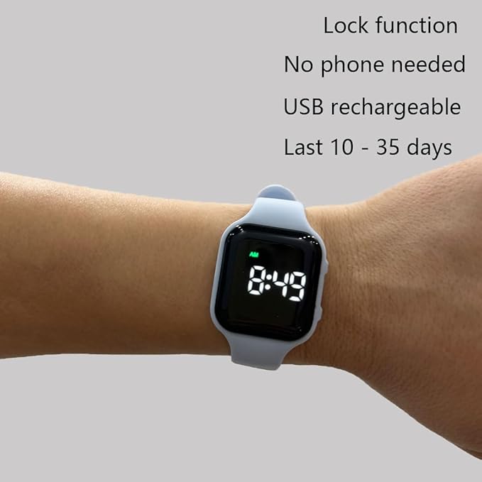 Water Resistant Potty Training Watch Rechargeable Vibrating Alarm Reminder Watch Silent Wake Up Wristband - with Lock (Light Blue)