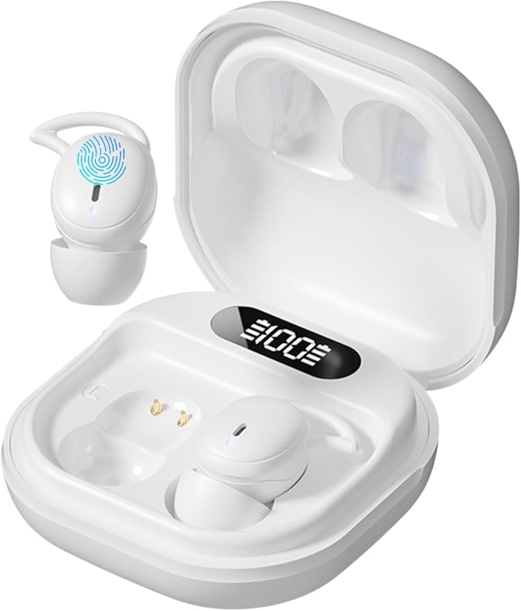 Sleep Earbuds, 5.4 Bluetooth Noise Cancelling Headphones for Sleeping, Ultra Thin Side Sleeper Proof Wireless Earphones with 60H Playback, HD Mic, Touch Control for Home Office Travel-White