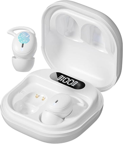 Sleep Earbuds, 5.4 Bluetooth Noise Cancelling Headphones for Sleeping, Ultra Thin Side Sleeper Proof Wireless Earphones with 60H Playback, HD Mic, Touch Control for Home Office Travel-White