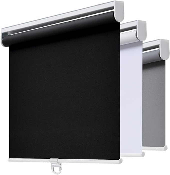 AOSKY Cordless Roller Shades Blackout Blinds for Windows Room Darkening Rolled Up Shades with Spring System, UV Protection Window Shades Door Blinds for Home and Office (33" W x 72" H, Black)