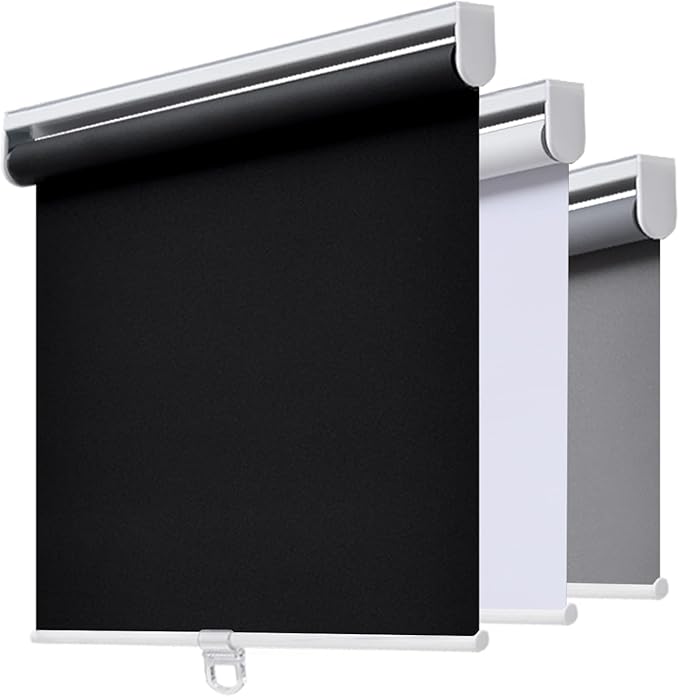 AOSKY Cordless Roller Shades Blackout Blinds for Windows Room Darkening Rolled Up Shades with Spring System, UV Protection Window Shades Door Blinds for Home and Office (55" W x 72" H, Black)