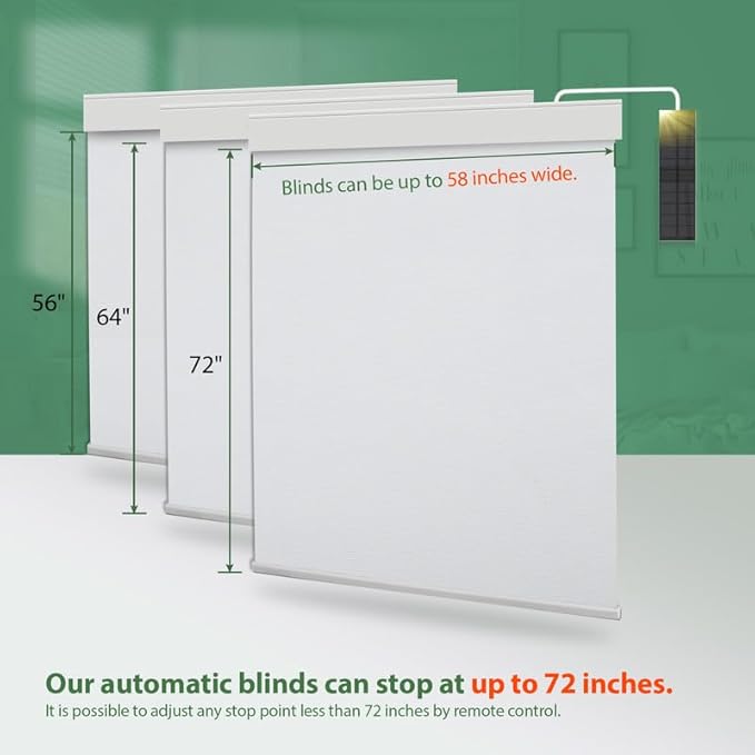 Motorized Blinds with Remote, Automatic Blackout Cooling Shades with Solar Panel, Cordless Smart Blinds, White, 34" W x 72" H