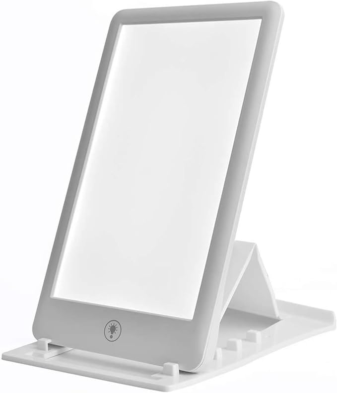 Portable Light Therapy Lamp, 32000 Lux, UV-Free, Adjustable Brightness, Foldable Bracket, White, 27.6 x 12.6cm