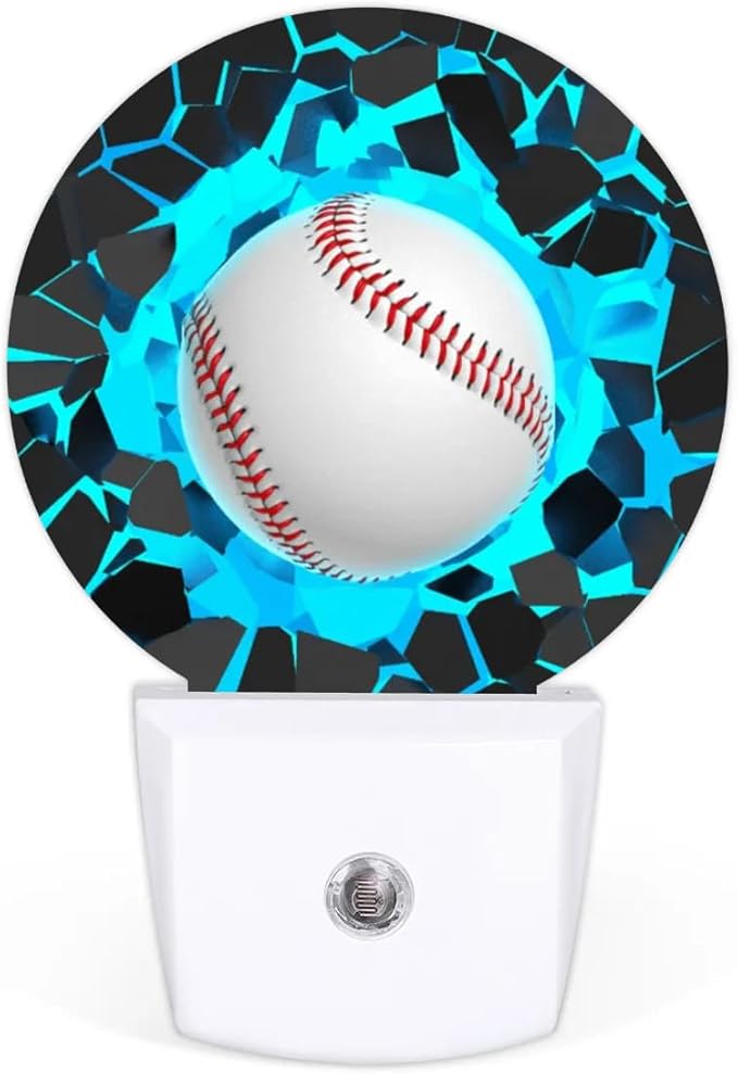 Plug-in Led Night Light with Auto Dusk to Dawn Sensor for Boys Girls Room Decor, 3D Blue Baseball Wall Lamp Nightlights for Hallway,Bedroom, Kids Room, Kitchen, Stairway, (0.5W, 2 Pack)