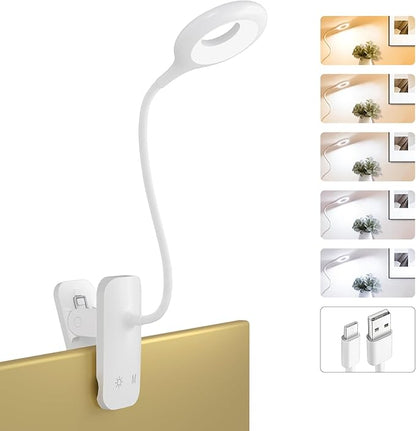Clip on LED Reading Light, 25 Models USB Rechargeable Bed Lamp with Strong Clamp for Headboard, Eye Protection Portable Cordless Battery Lights for Bedframe Desk Table Home Office (White)