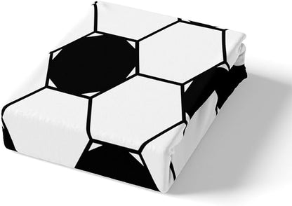 Manfei Football Kids Sheet Set Queen Size, Black and White Soccer Bed Sheet Set 4pcs (Fitted Sheet, Flat Sheet, 2 Pillowcases), Geometric Hexagon Honeycomb Bedding Set for Boys Teens Room Decor
