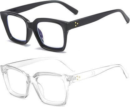 REAVEE 2 Pack Oprah Style Oversized Reading Glasses for Women Men Blue Light Blocking, Ladies Stylish Retro Square Large Computer Readers (Black/Clear 1.5x)