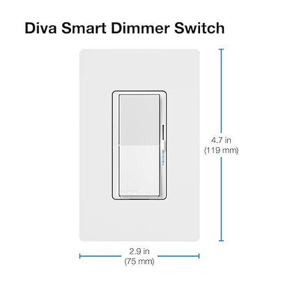 Lutron Diva Smart Dimmer Light Switch for Caseta Lighting (Lutron Smart Hub Required), for LED Lights, 150W, Single-Pole/3-Way, No Neutral, Light Almond (DVRF-6L-LA)