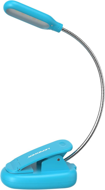 LEPOWER Clip on Book Light/Reading Light/Clip Light with 5 LED Eye Care, 3 Color Changeable, Portable Reading Lamp, Battery Operated, Bed Lights for Kids, Bookworms, Students(Blue)