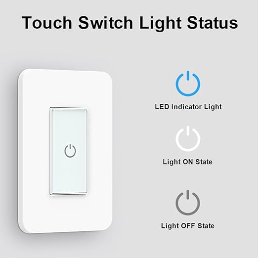 Nexete Smart Light Switch,2.4GHz Wi-Fi Single Pole Touch Switch, Timmer Voice & Smart Life App Control,Compatible with Alexa Google Assistant,Neutral Wire Required,White (Single & Dual Switches)