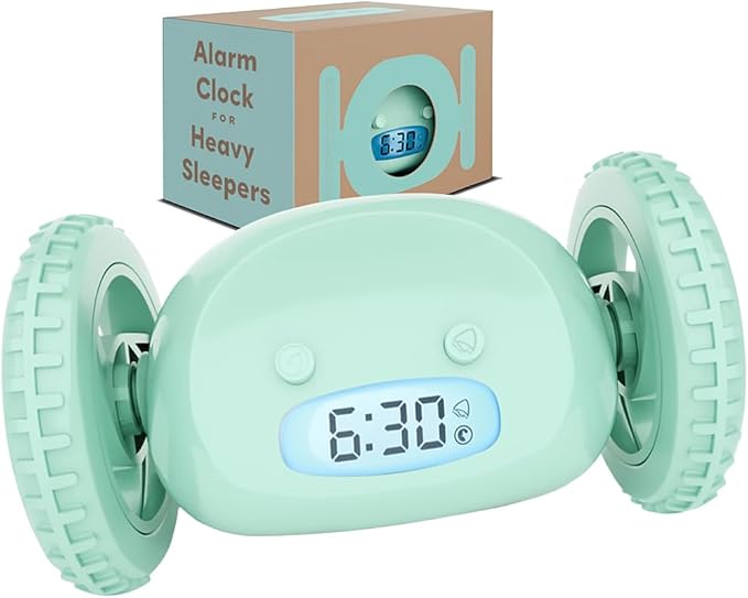 CLOCKY Alarm Clock on Wheels – Loud Rolling Alarm Clock for Heavy Sleepers | Runaway Clock That Jumps & Runs to Wake You Up | Funny Unique Gift for Adults, Teens & Kids Bedrooms (Mint)