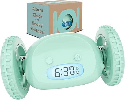 CLOCKY Alarm Clock on Wheels – Loud Rolling Alarm Clock for Heavy Sleepers | Runaway Clock That Jumps & Runs to Wake You Up | Funny Unique Gift for Adults, Teens & Kids Bedrooms (Mint)