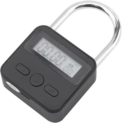 Metal Timer Lock with LCD Display, Multi-Function Electronic Lock, 99 Hour Max Timing, USB Rechargeable Timer Padlock (Black)