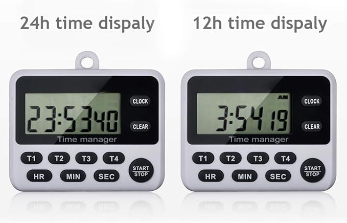 XREXS 4 Channels Digital Kitchen Timer Clock with Large LCD Display, 4 Groups Simultaneous Timing Countdown Up Magnetic Timer(Battery Included)