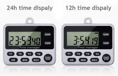 XREXS 4 Channels Digital Kitchen Timer Clock with Large LCD Display, 4 Groups Simultaneous Timing Countdown Up Magnetic Timer(Battery Included)