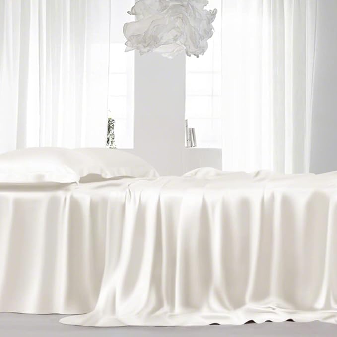 LINENWALAS Full Flat Sheet Only - Rayon Derived from Bamboo Silk Bed Sheet, Premium Breathable Cooling Sheet, Soft Top Sheet (Full, Ivory)