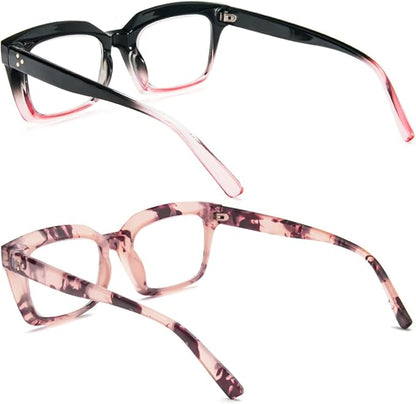 REAVEE 2 Pack Oprah Style Oversized Reading Glasses for Women Men Blue Light Blocking, Ladies Stylish RetroSquare Large Computer Readers (Black Pink/Pink Leopard 1.5x)