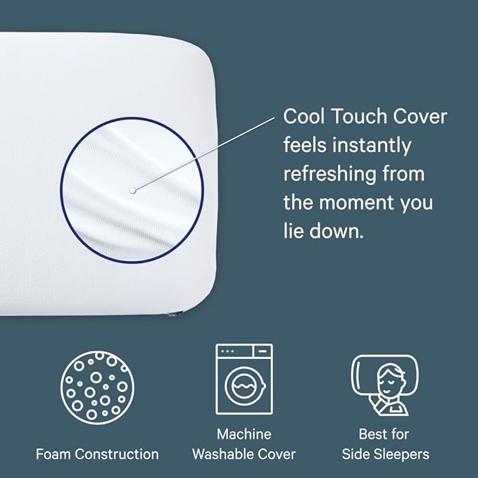 Casper Sleep Essential Cooling Foam Pillow, Standard Size – Firm Memory Foam with Cooling Cover, Supports Side Sleepers, Breathable & Pressure-Relieving