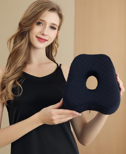 ASANMEYO Knee Pillow for Side Sleepers - Butterfly Hollow Design Aligns Spine and Relieves Pressure - Memory Foam Leg Pillow Elastic Strap for Back, Hip, Sciatica Pain Relief - Navy