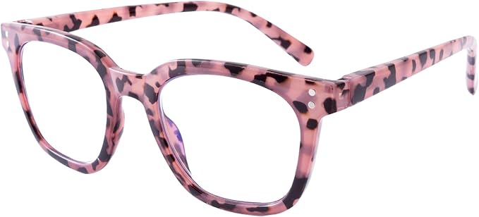 Reading Glasses for Men Women Blue Light Blocking with Spring Hinge, Blocking Readers Anti UV Ray Filter Eyeglasses, Square Computer Reader Glasses, Pink Tortoiseshell, +1.5