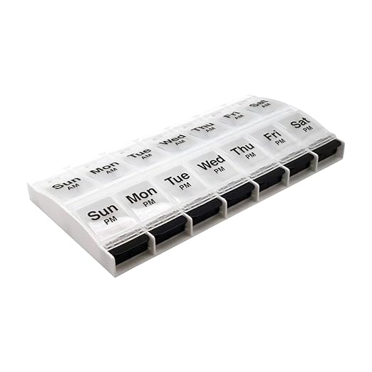 EZY DOSE Push Button (7-Day) Pill Case, Medicine Planner, Vitamin Organizer, 2 Times a Day, AM/PM Container, X-Large Compartments, Arthritis Friendly, Easy to Use, Clear Lids, Clear/Black, BPA Free