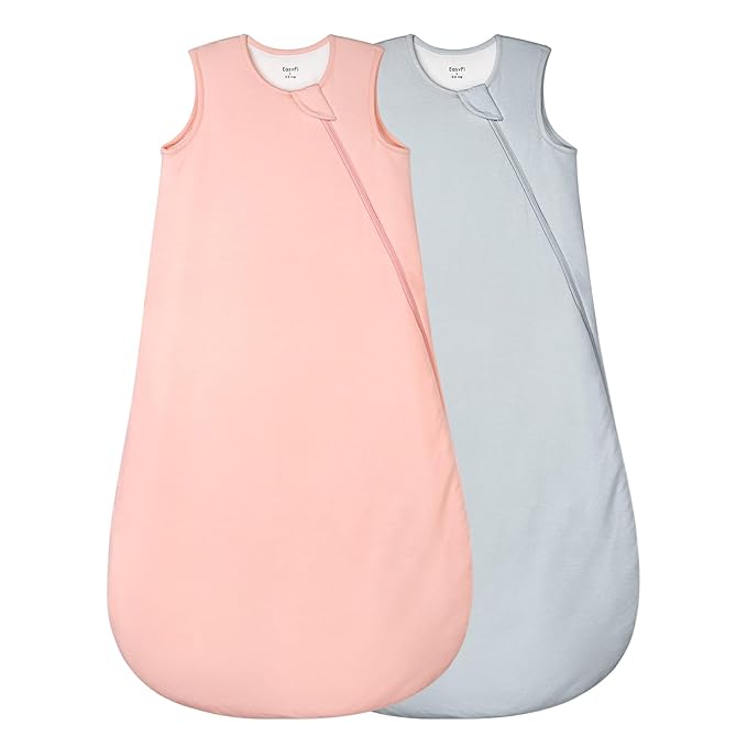 Supersoft Rayon Made from Bamboo Sleep Sack 12-18 Months 1.0 Tog Toddler Sleep Sack Baby Wearable Blanket with 2-Way Zipper Unisex Sleeping Bag for Babies All-year-around (2 Pack) Pink & Gray