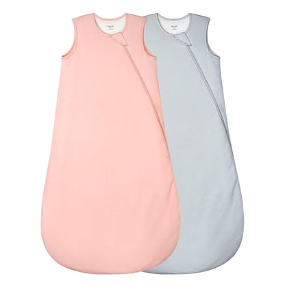 Supersoft Rayon Made from Bamboo Sleep Sack 12-18 Months 1.0 Tog Toddler Sleep Sack Baby Wearable Blanket with 2-Way Zipper Unisex Sleeping Bag for Babies All-year-around (2 Pack) Pink & Gray