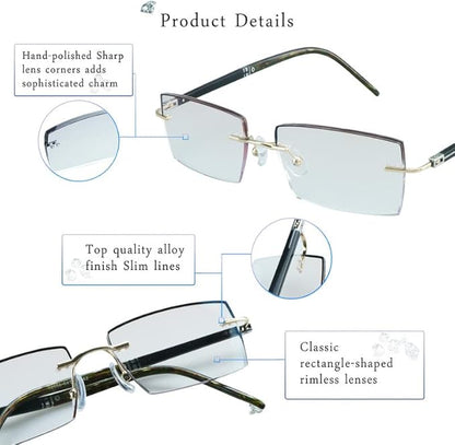 LifeArt Blue Light Blocking Glasses,Computer Reading Glasses,Rimless Frame Tinted Lens with Diamond,Stylish for Men (No Magnification)