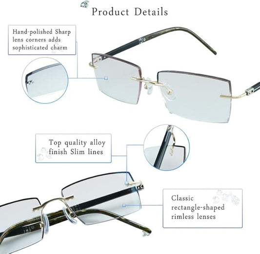 LifeArt Blue Light Blocking Glasses,Computer Reading Glasses,Rimless Frame Tinted Lens with Diamond,Stylish for Men (+2.50 Magnification)