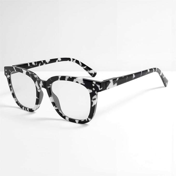Reading Glasses for Men Women Blue Light Blocking with Spring Hinge, Blocking Readers Anti UV Ray Filter Eyeglasses, Square Computer Reader Glasses, Black and White Tortoiseshell, +1.0