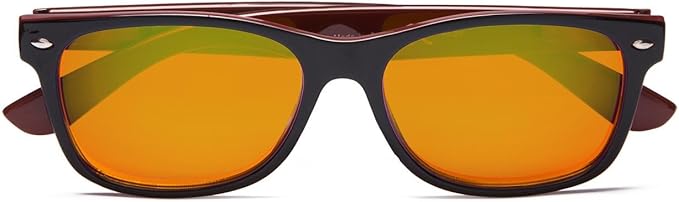 Eyekepper Blue Blocking Amber Glasses for Sleep-Nighttime Eyewear-Special Orange Tinted Glasses for Women Men (Black-Red, +0.00)