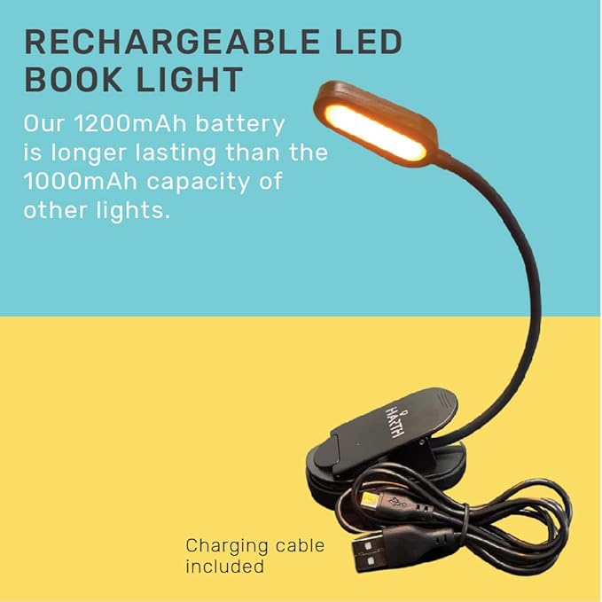 Clip on Book Lights for Reading at Night I 1200 mAh Rechargeable Reading Lights for Books in Bed I Led Clip Lights Book Lovers Gifts I Clip on Lamp Book Reading Light for Bed I Reading Lamps for Bed
