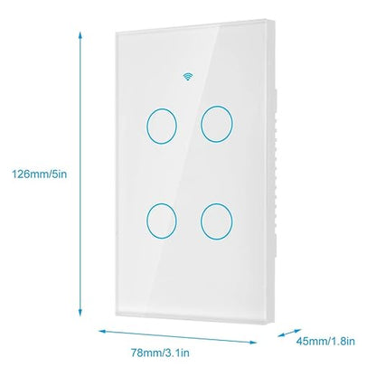 4-Way Smart Switch Wall Light Control Switch Remote Control Switch Voice Control Switch Single Circle for Home SIRI(US White)