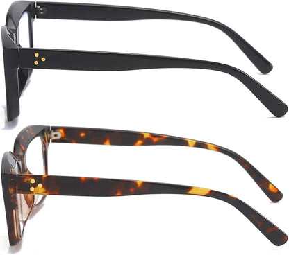 REAVEE 2 Pack Oprah Style Oversized Reading Glasses for Women Men Blue Light Blocking, Ladies Stylish Retro Square Large Computer Readers (Black/Leopard 2.25x)