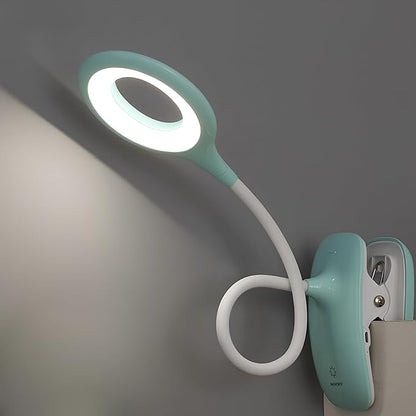 Clip On Reading Light for Bed Headboard, USB Rechargeable Desk Lamp for Dorm Room Essential, 5W, 3 Colors Touch Dimmable, Eye Protect, Green
