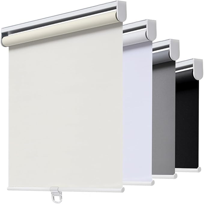 AOSKY Cordless Roller Shades Blackout Blinds for Windows Room Darkening Rolled Up Shades with Spring System, UV Protection Window Shades Door Blinds for Home and Office (45" W x 72" H, Ivory)