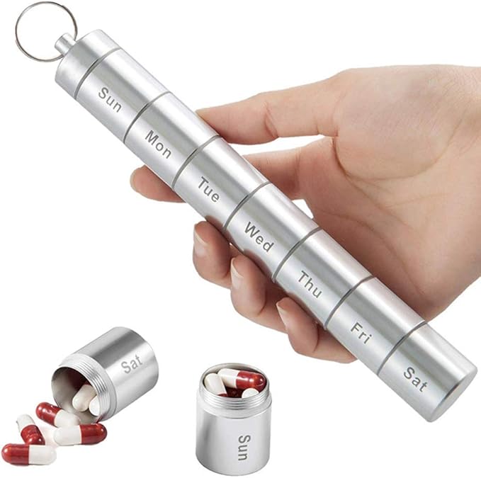 Pill Dispenser, Metal 7 Day Pill Organizer to Hold Vitamins Cod Liver Oil Supplements for Office Travel Home